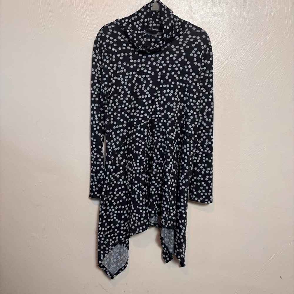 Niche‎ Nilgun Derman Tunic Dress Long Sleeve Cowl Neck White Polka Dot Size M